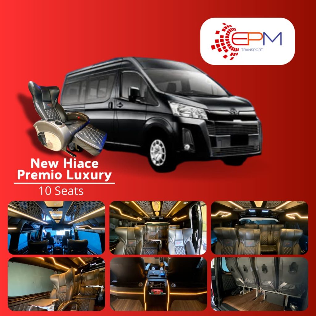 Sewa Hiace Premio Luxury Baze Harian Driver EPM Transport Kapasitas 10 Seat