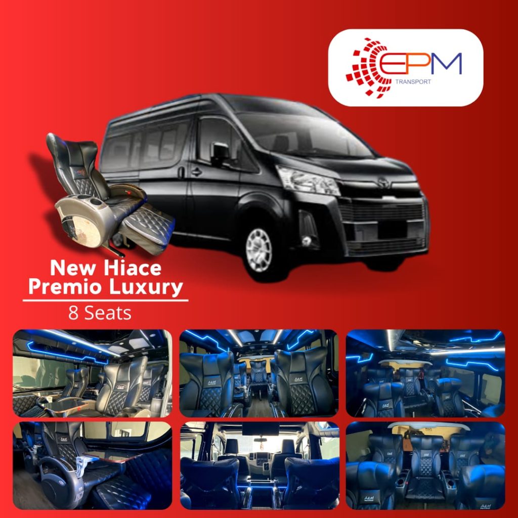 Sewa Hiace Premio Luxury Baze Harian Driver EPM Transport Kapasitas 8 Seat