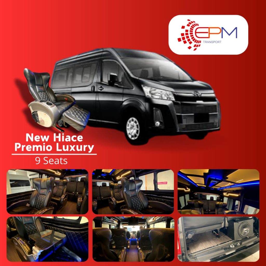 Sewa Hiace Premio Luxury Baze Harian Driver EPM Transport Kapasitas 9 Seat